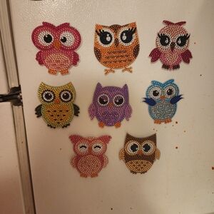 Colorful Rhinestone Owl Magnets Set